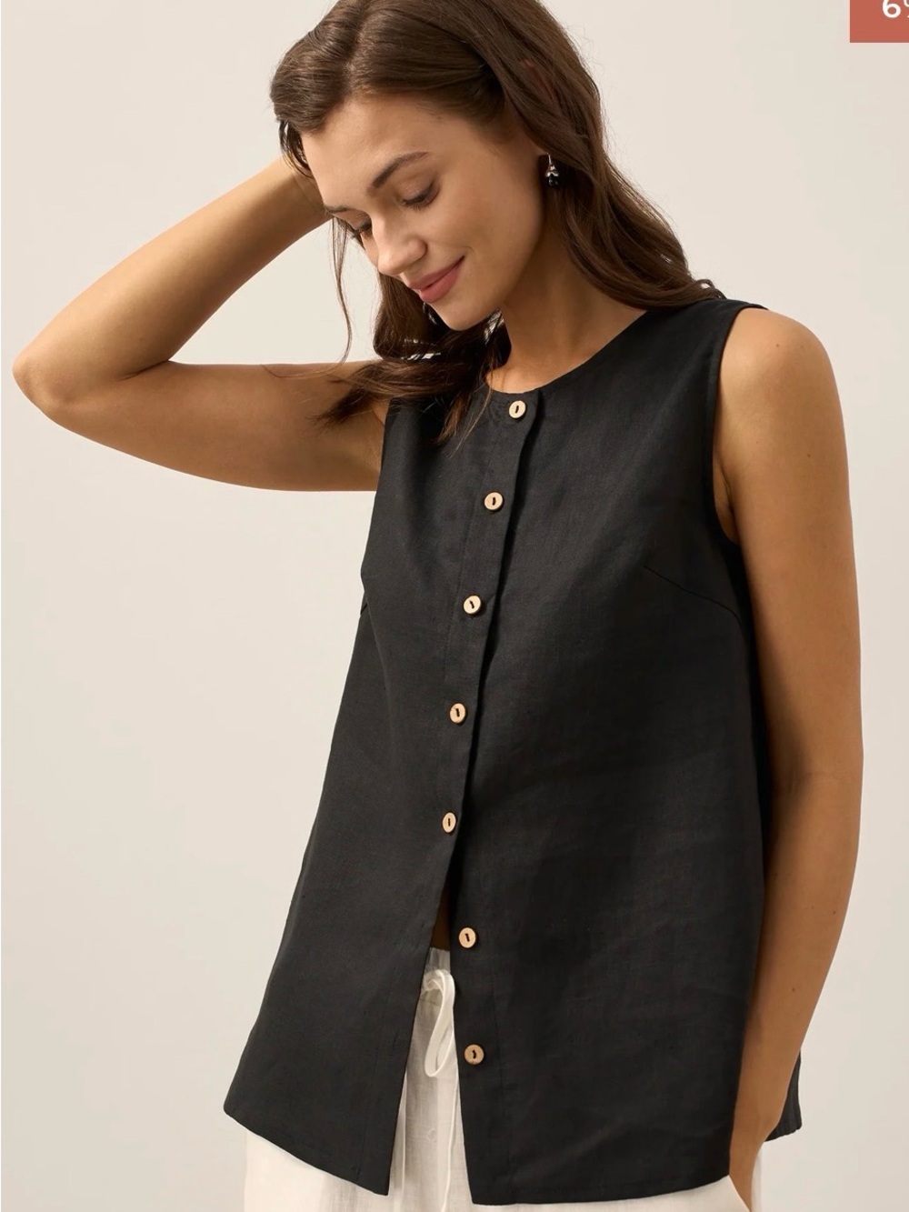 LINTICO 100% Linen Buttons Down Tank Top ERIN (S) EUC